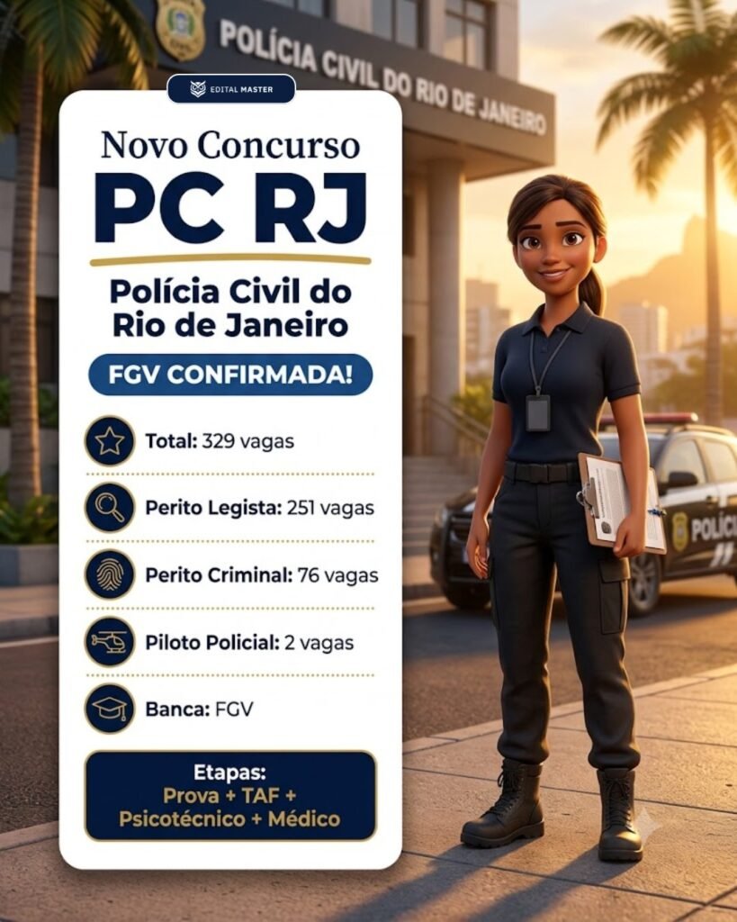 FGV CONFIRMADA COMO BANCA DO NOVO CONCURSO DA POLÍCIA CIVIL DO RJ COM 329 VAGAS DISPONÍVEIS