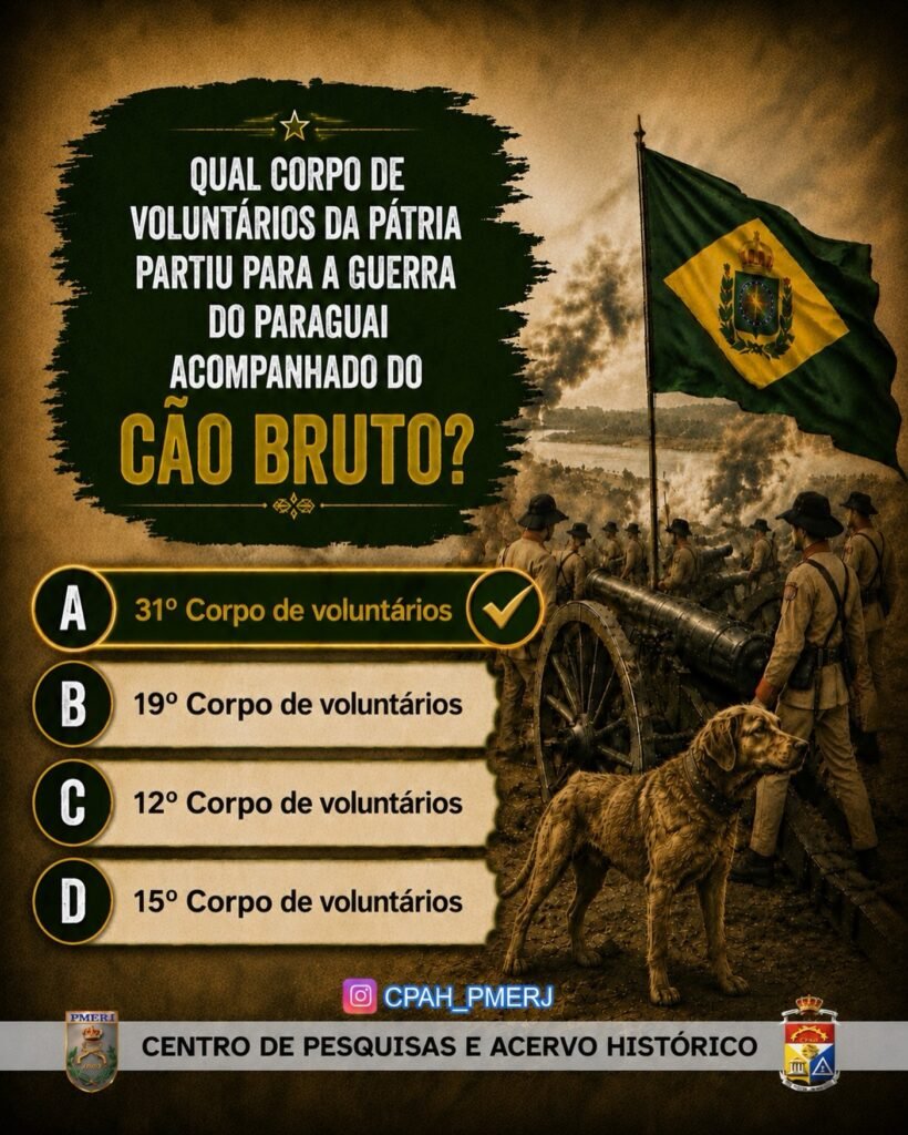 Cão Bruto é lembrado como símbolo de coragem no 31º Corpo de Voluntários da Pátria