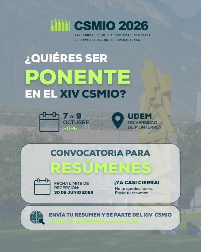 Convocação para envio de resumos da XIV CSMIO 2026 na Universidade de Monterrey