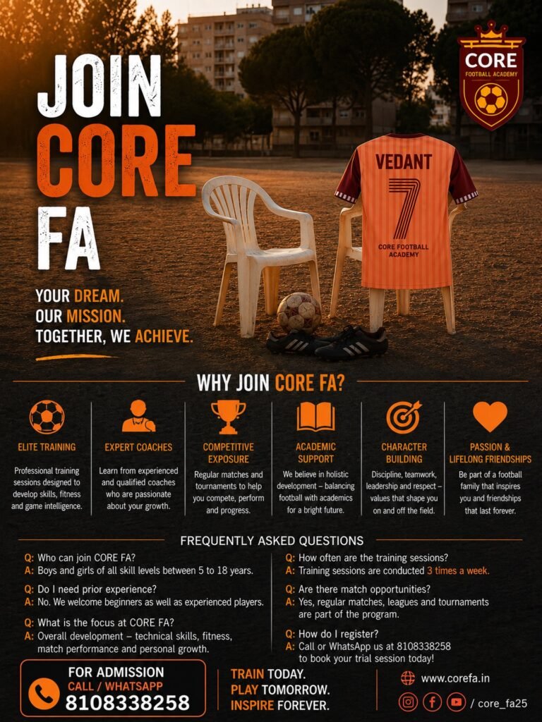Core Football Academy oferece formação integral para jovens talentos do futebol em Kalamboli