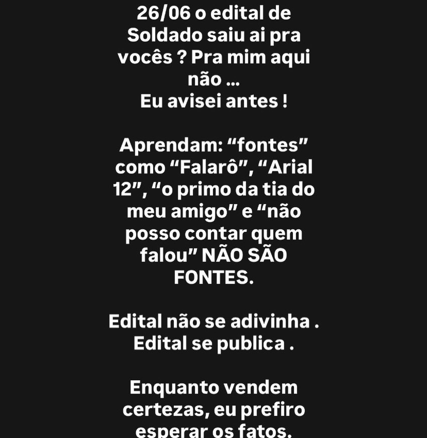 Edital de Soldado ainda não foi publicado; importância de fontes confiáveis é destacada