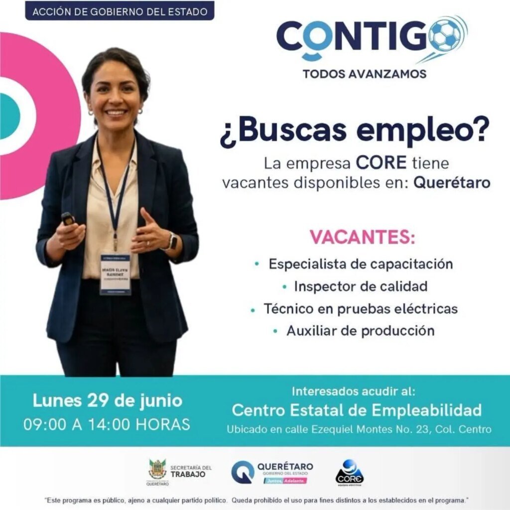CORE oferece vagas em Querétaro para diversas áreas em feira de emprego no dia 29 de junho