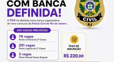 FGV é escolhida para organizar concurso da Polícia Civil do Rio com 329 vagas para a área pericial